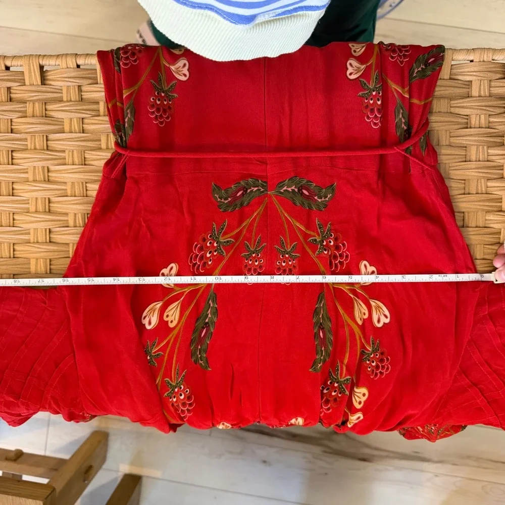 Farm Rio Berry Garden Red Floral Long Sleeve Pleated Maxi Dress Small NWT 310758 - Picture 6 of 9